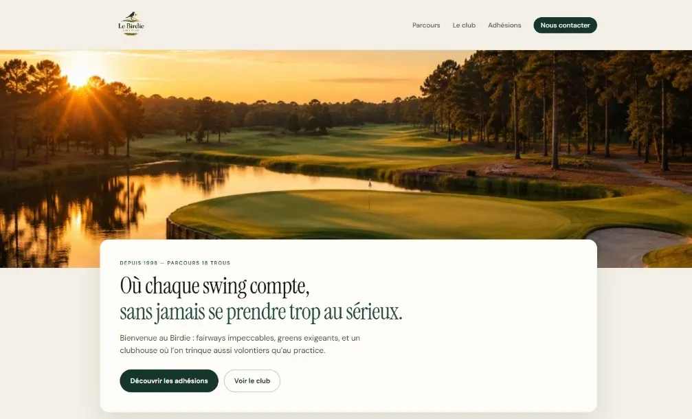 Capture d’écran du site Le Birdie Golf Club (site vitrine)