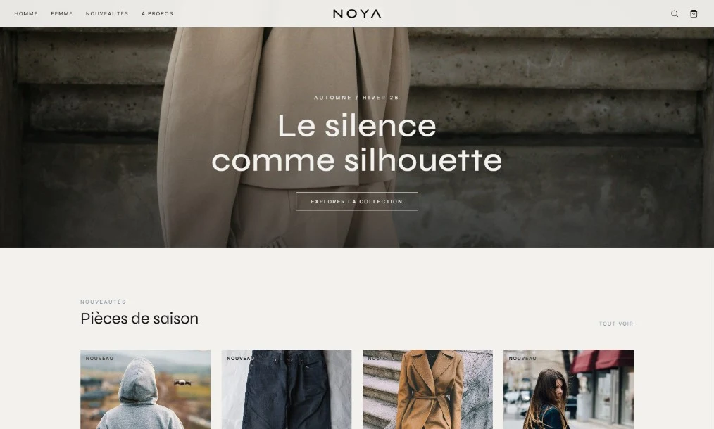 Capture d’écran du site Noya (e-commerce)